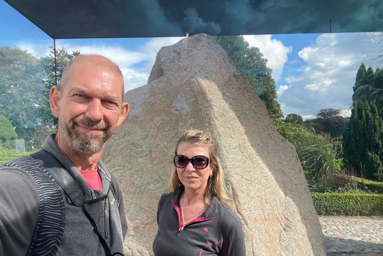 Nick and Tracey Billington at The Jelling Stones, Jelling, Denmark