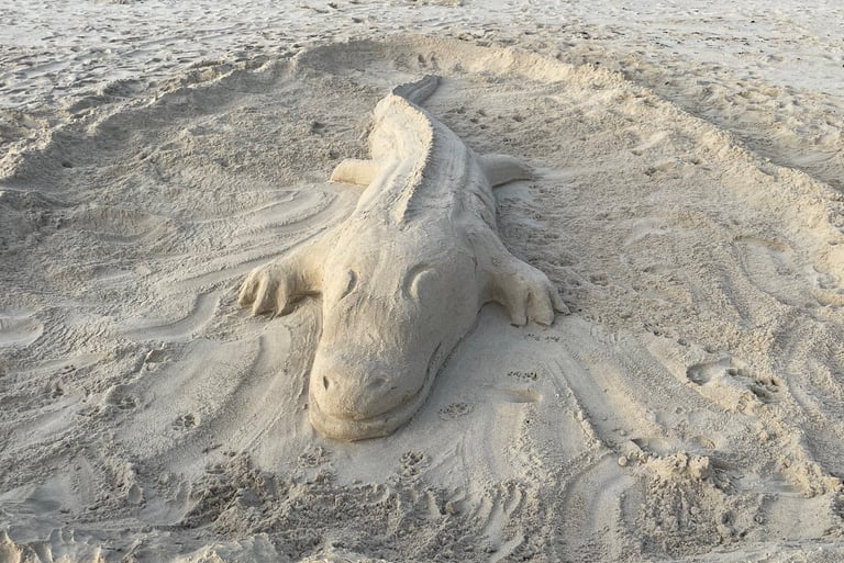 deadly crocodile on the beach near the village of Zoutelande, Netherlands