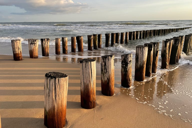 Sea defences on the beach at Strand Van Zoutelande, Netherlands