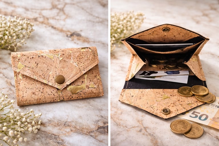 Kleine Geldbörse aus edlem Korkstoff, Korkleder