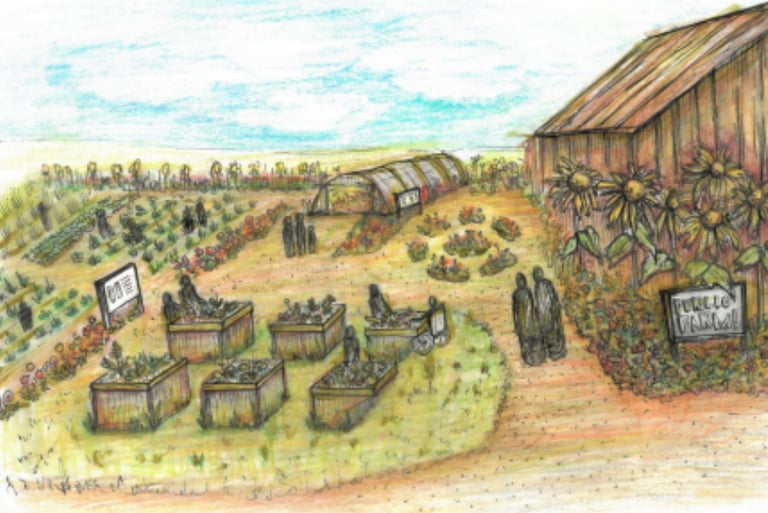 a ovenell park drawing of a farm with a barn and a barn