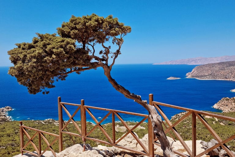 View on the coastline at Monolithos Castle in Rhodes Greece