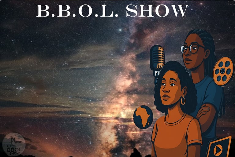 a cartoonish illustration of a man and woman with a microphone