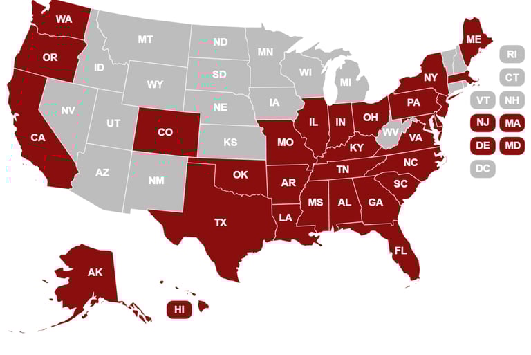 a map of the united states with location of laudrick aussie pups location