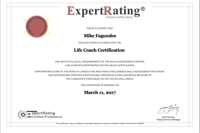 Mike Fagundes Life Coaching Cert 2017
