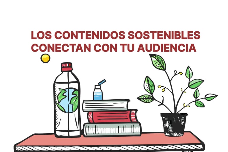 Una botella, varios libros apilados y una maceta con una planta encima de una mesa
