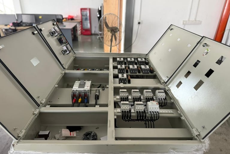 supply, fabricate & install new distribution boards (DB), MCCB, MCB, breaker & E/F calibration.