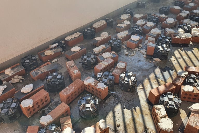 bricks and pedestals used to support tiles