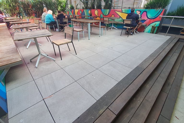 Raised tile deck in shopping centre