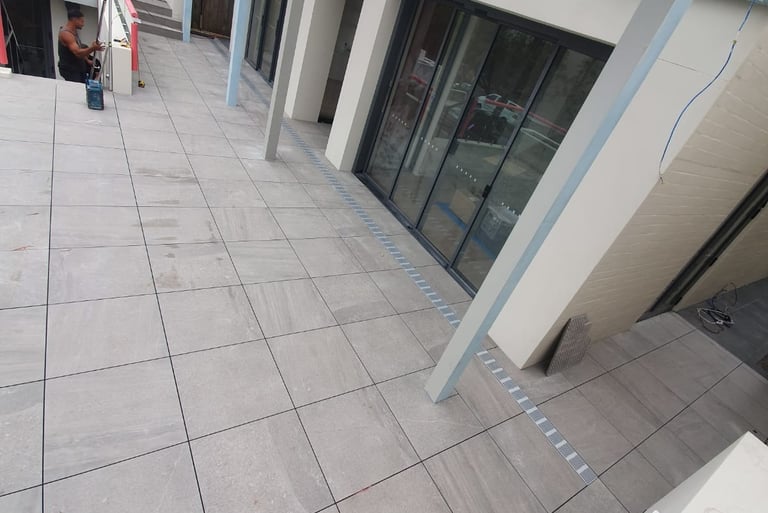 Tiles on pedestals finished area