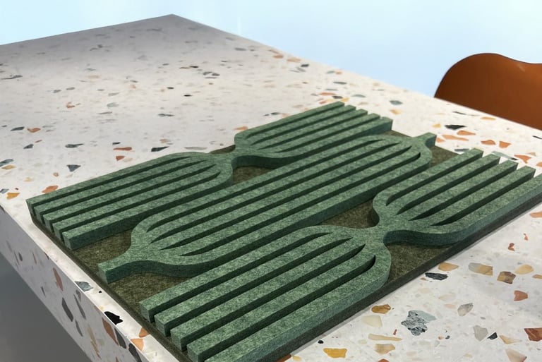 Akustinės dekoratyvinės panelės rėmeliuose DECOSONA su individualiai išpjaustomais raštais