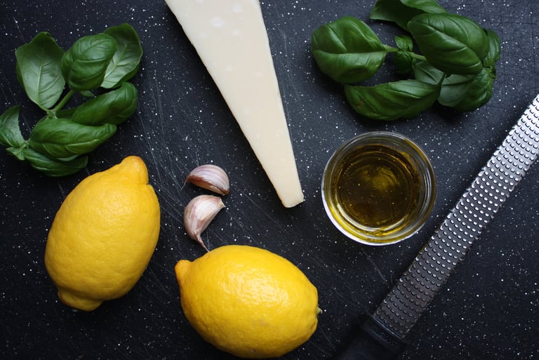 ingredients for lemon spaghetti with shrimp sauce