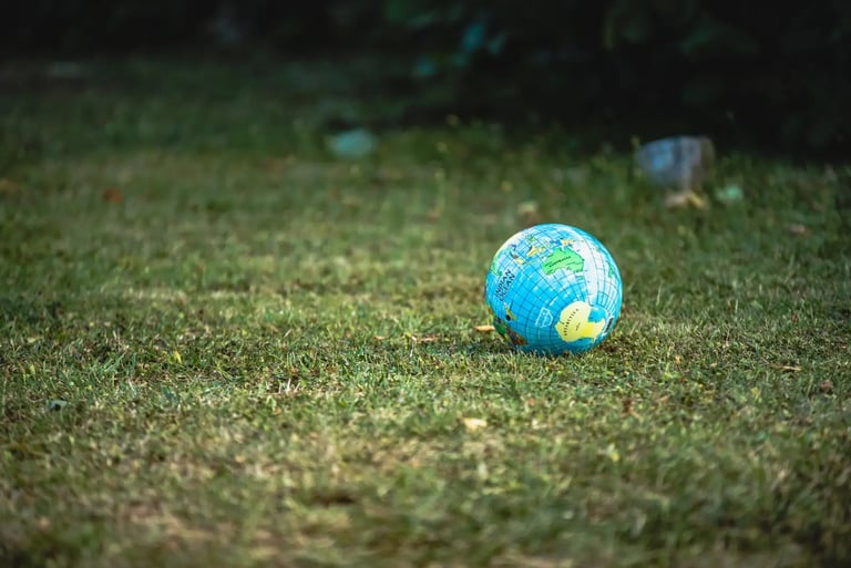 a globe globe with a globe on the grass