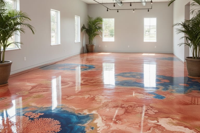 Showroom in Florida with high-gloss epoxy finish