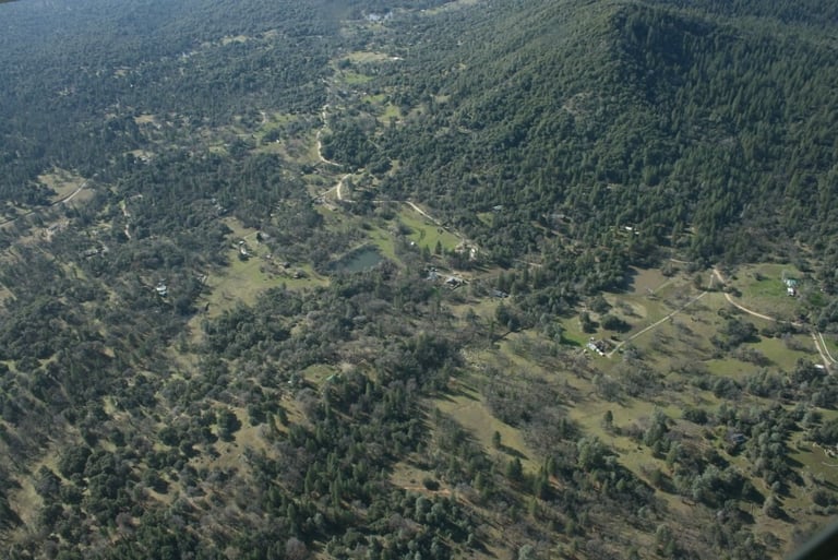 Aerial view of an area in Mariposa County, CA.