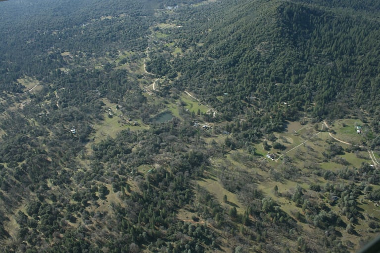 Aerial view of an area in Mariposa County, CA