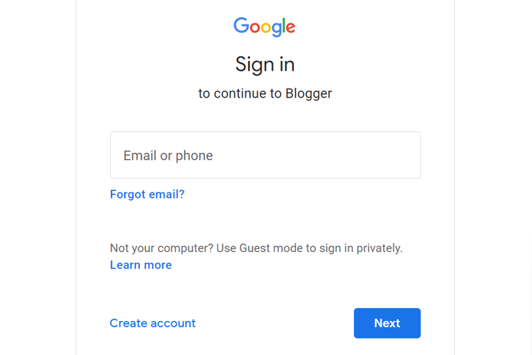 Blogger sign in