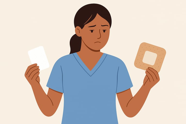 nurse choosing between two wound care bandages