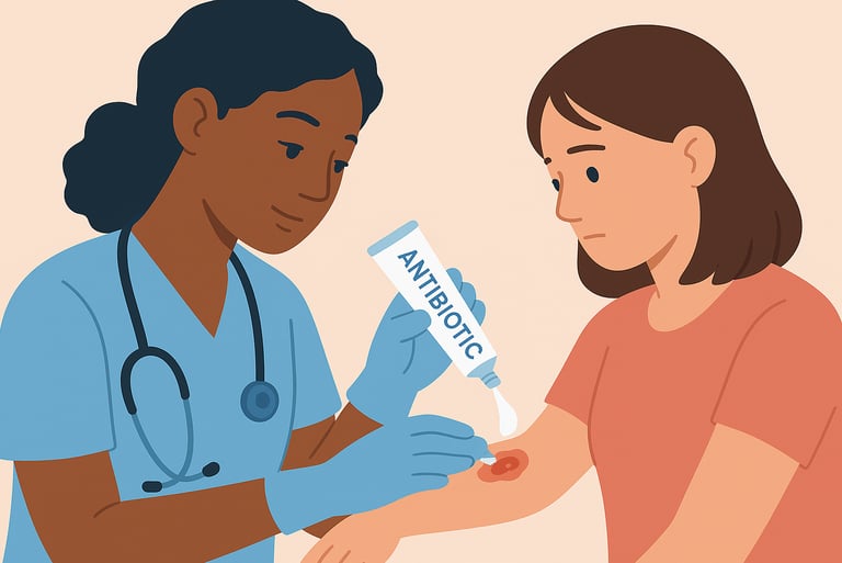 a medical professional applying antibiotics to a wound