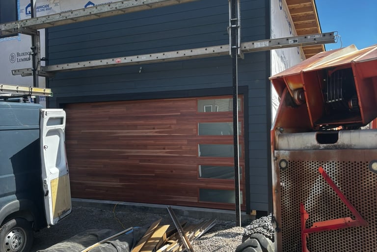 wooden garage door new construction