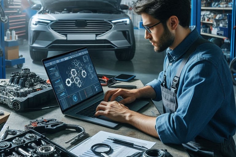 un technicien avec un ordinateur de diagnostic
