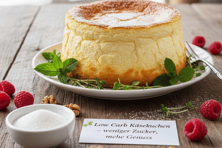Low Carb Käsekuchen mit Mandelmehl und Erythrit, gesunde Alternative mit weniger Zucker und Kalorien