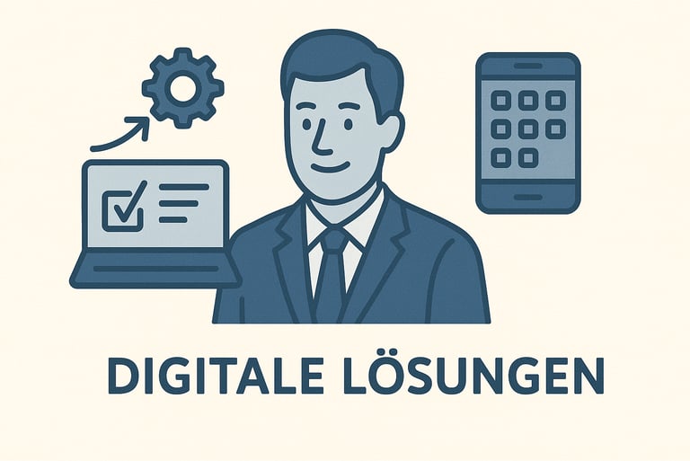 Teaser-Bild mit Symbolen digitalen Lösungen.