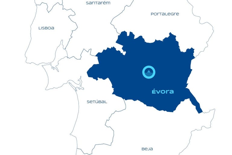 a map of the state of evora, with the name evora