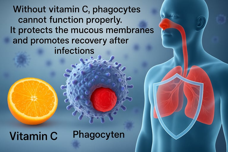 Eine illustration über Vitamin C, Phagocyten und den mewchlichen körper