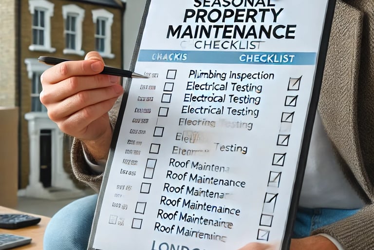 A landlord reviewing a seasonal property maintenance checklist to ensure timely repairs in London ho