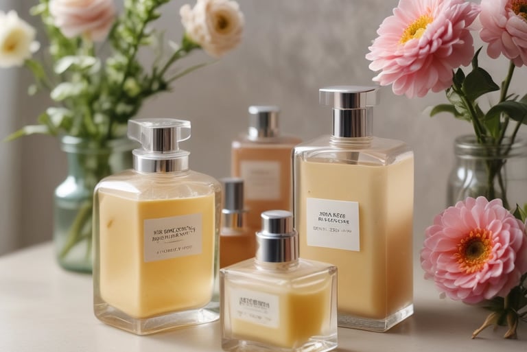 5 frascos de vidrio con Shampoo