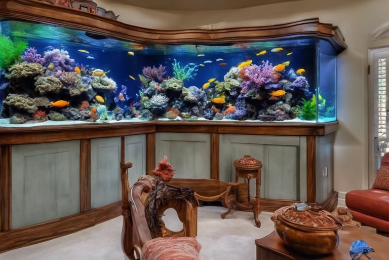 a fish tank with a fish tank in the middle of a room