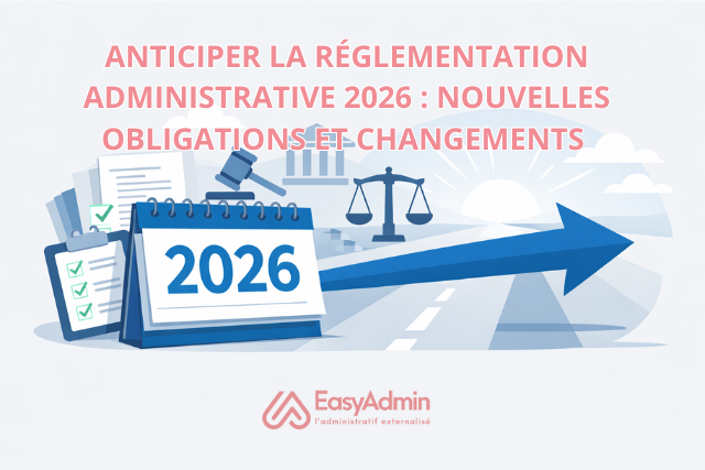 Illustration des réglementations administratives 2026 avec calendrier et flèche vers l’avenir.