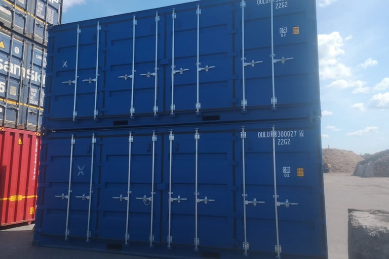 20' open side shipping container side view with doors