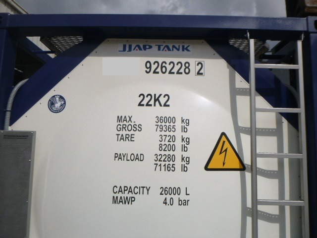 20' Tank container view with specifications