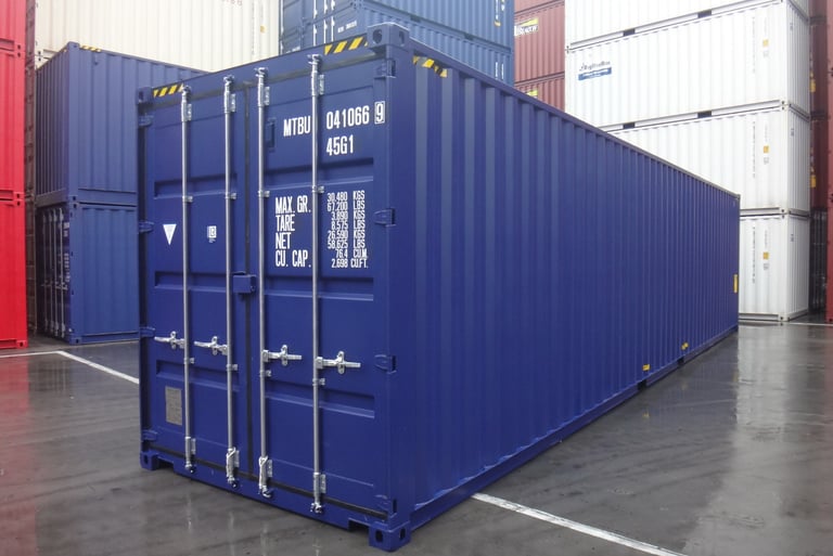 40'HC shipping container – angled exterior view