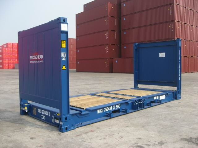 20'Flat rack shipping container shipping container – angled exterior view