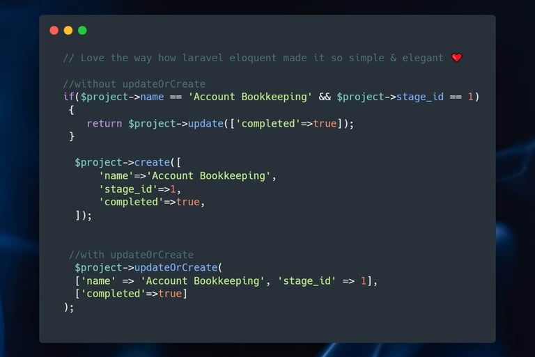 Laravel tip about eloquent updateOrCreate method