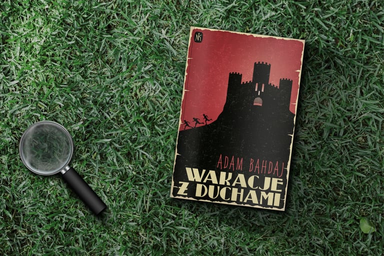 Book and magnifying glass laying on the grass