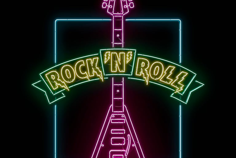 Rock'N'Roll guitar neon sign closeup