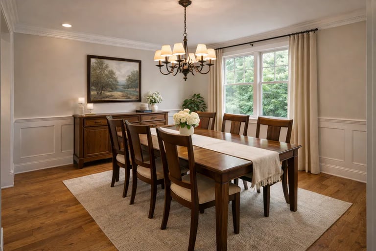 classic syle home dining room with hardwood table and chairs