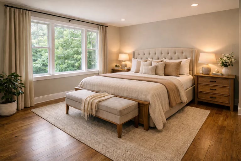 Modern master bedroom captured with real estate photography