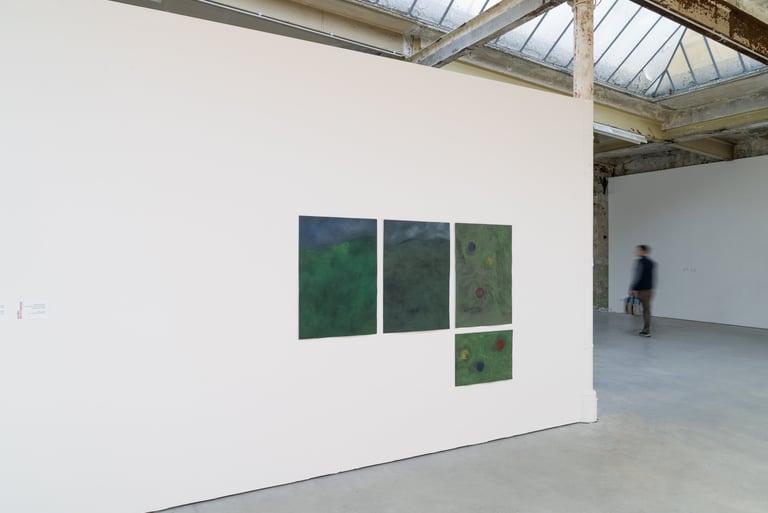 Lotte-Leerschool-Installationview Landscape- and Formstudies (clowning), 2025, Gouache and Gesso on