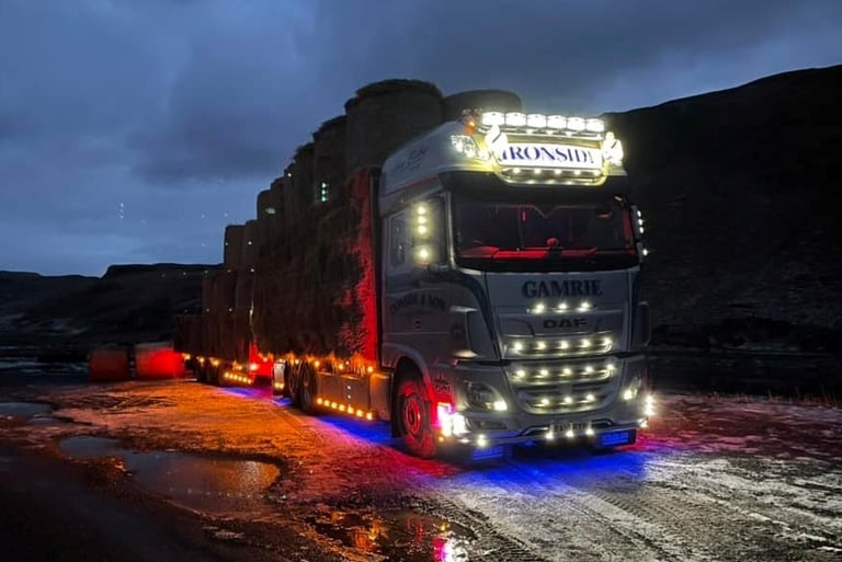 truck with the lights turned on
