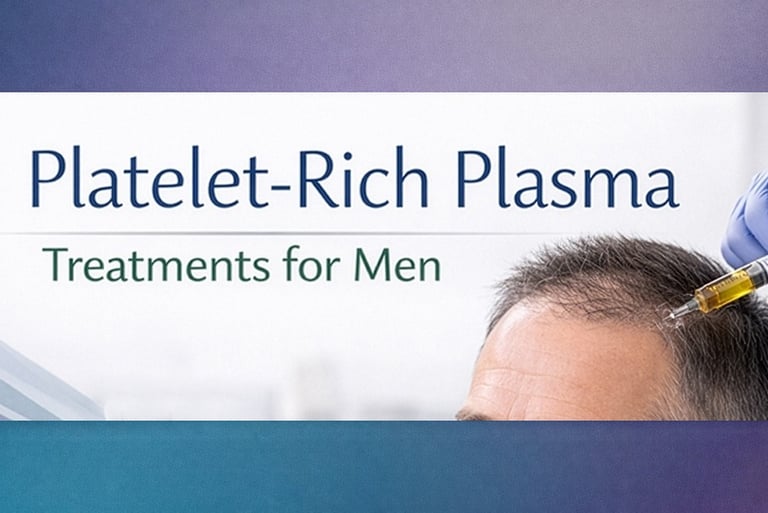 The top of a mans head with thinning har received platelet rich plasma treatment