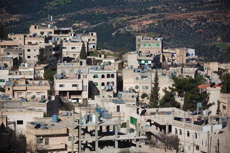 Houses and structures on hilltop town of Anjara in Jordan