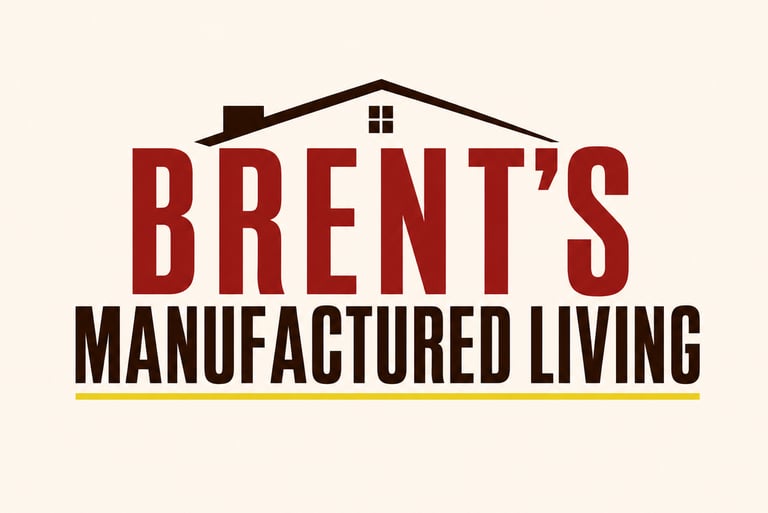Brent's Manufactured Living logo featuring a brown roof icon and red typography.