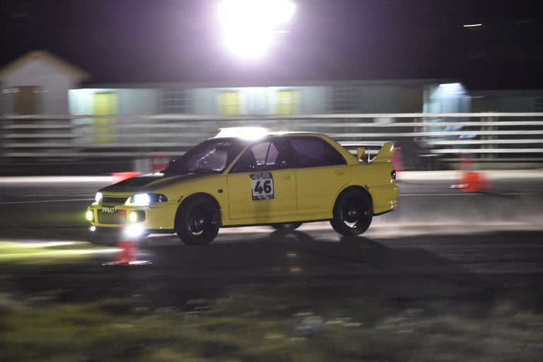 photo showing tarmac takeover winning awd car. keith francis mitsubishi evo 3