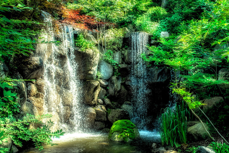 Photo of waterfall in Japanese garden