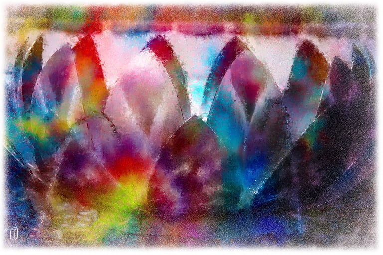 Digital painting of a multi-color opening flower